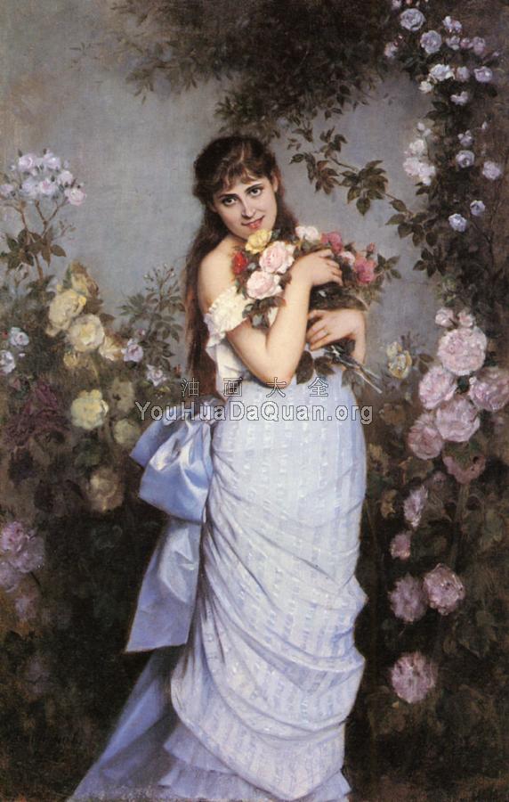 A Young Woman in a Rose Garden - 奥古斯特·托尔穆奇